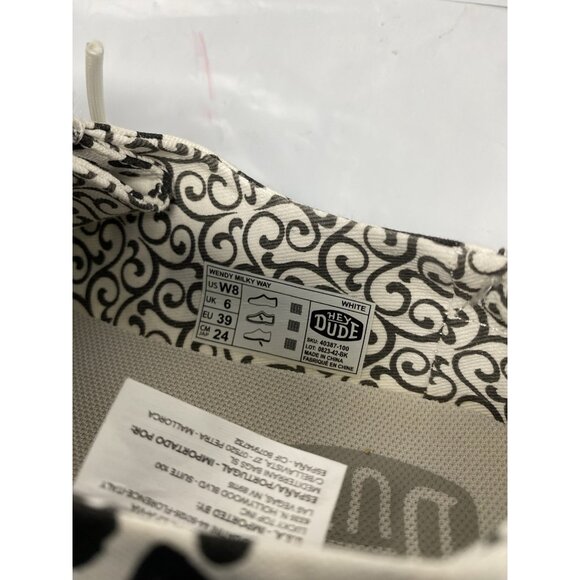 NWT Hey Dude Wendy Milky Way Black White Size 8 Cow Pattern Slip On - Picture 2 of 7